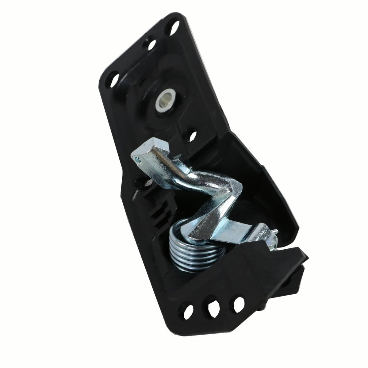Interior door handle latch mechanism with metal spring post, black plastic base