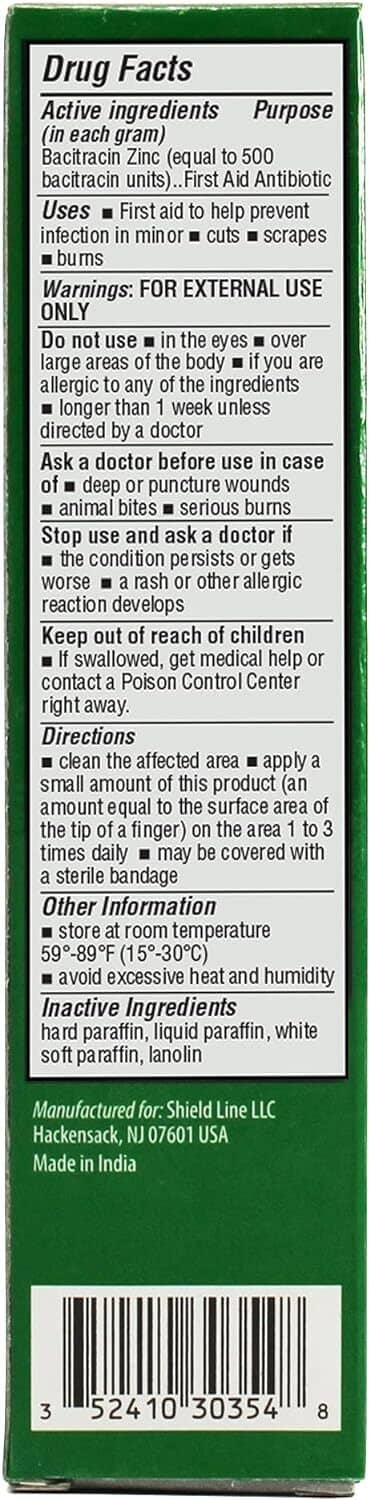 Bacitracin zinc antibiotic ointment Drug Facts panel on back of tube