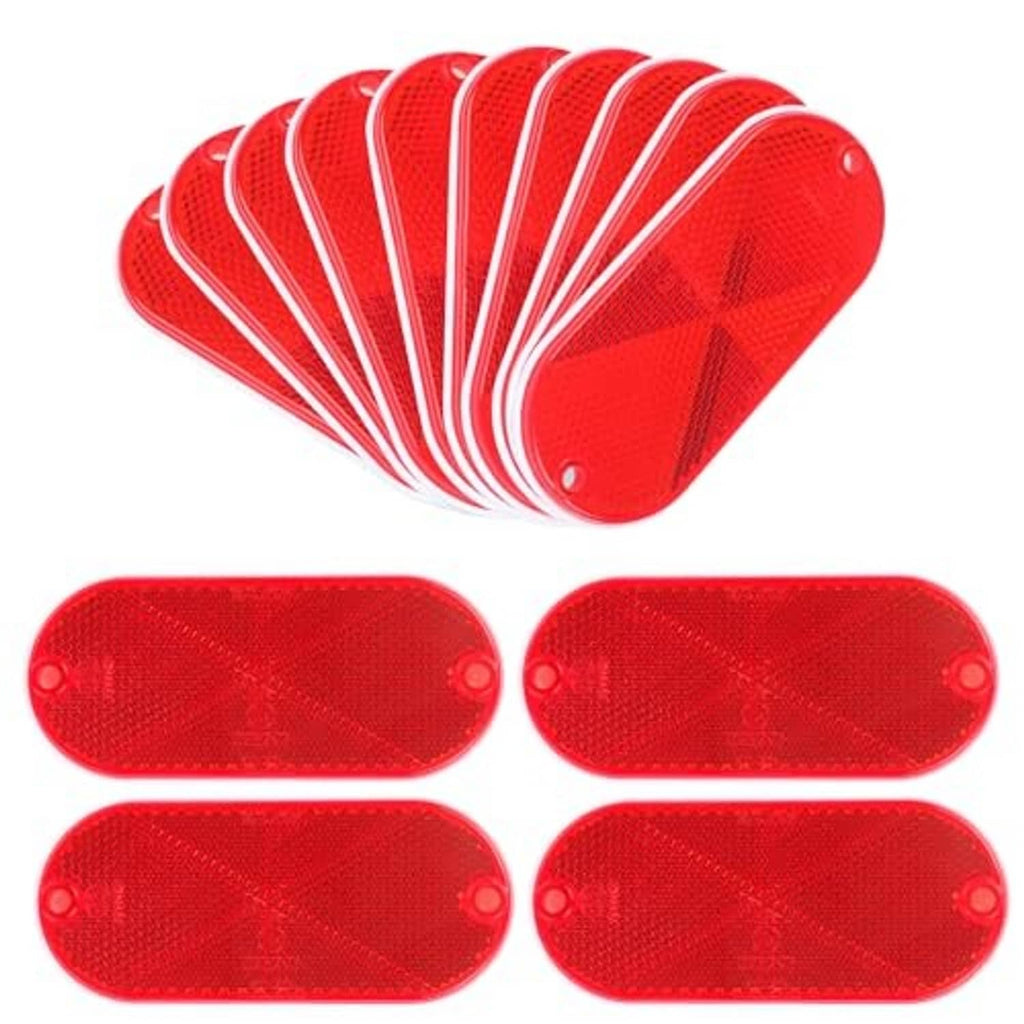 Red oval reflector set fanned out, textured pattern and two mounting holes
