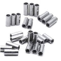 Round coupling nuts set of M5x20mm metal sleeves, shown mixed upright and angled