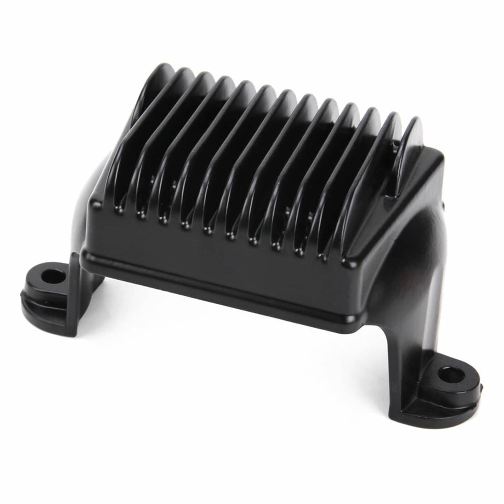 Black cooling fin voltage regulator rectifier with two mounting tabs