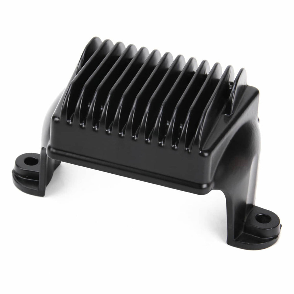 Black cooling fin voltage regulator rectifier with two mounting tabs