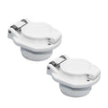 White pool vacuum safety lock caps with spring coil and side screws, set of 2
