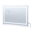 LED vanity makeup mirror with square frame and touch buttons, white base