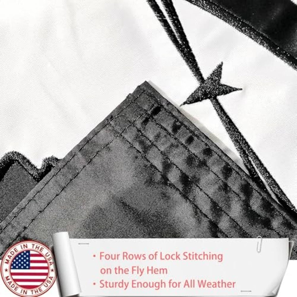 Black flag hem with four rows of lock stitching and close-up POW*MIA pattern