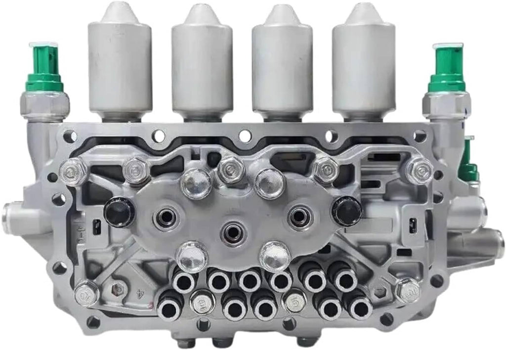 Vehicle valve body assembly with machined ports, multiple silver solenoids, and green connectors