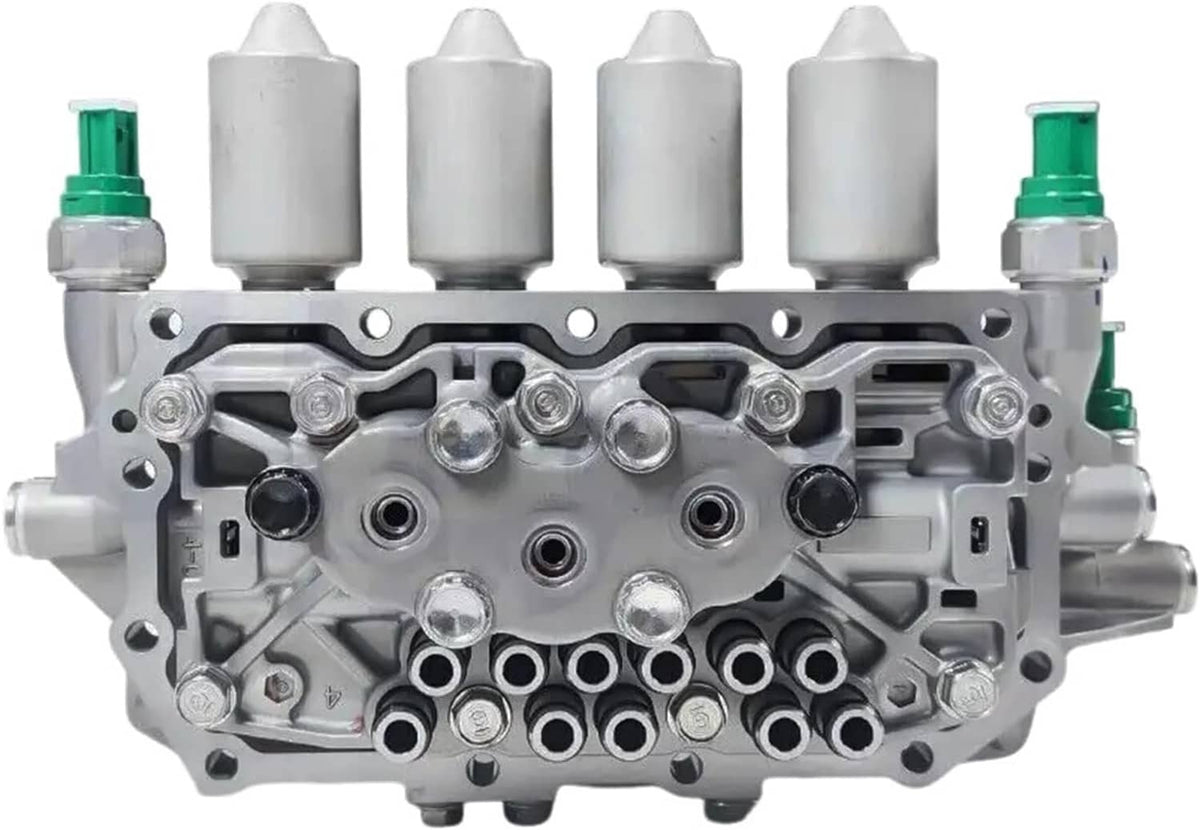 Vehicle valve body assembly with machined ports, multiple silver solenoids, and green connectors
