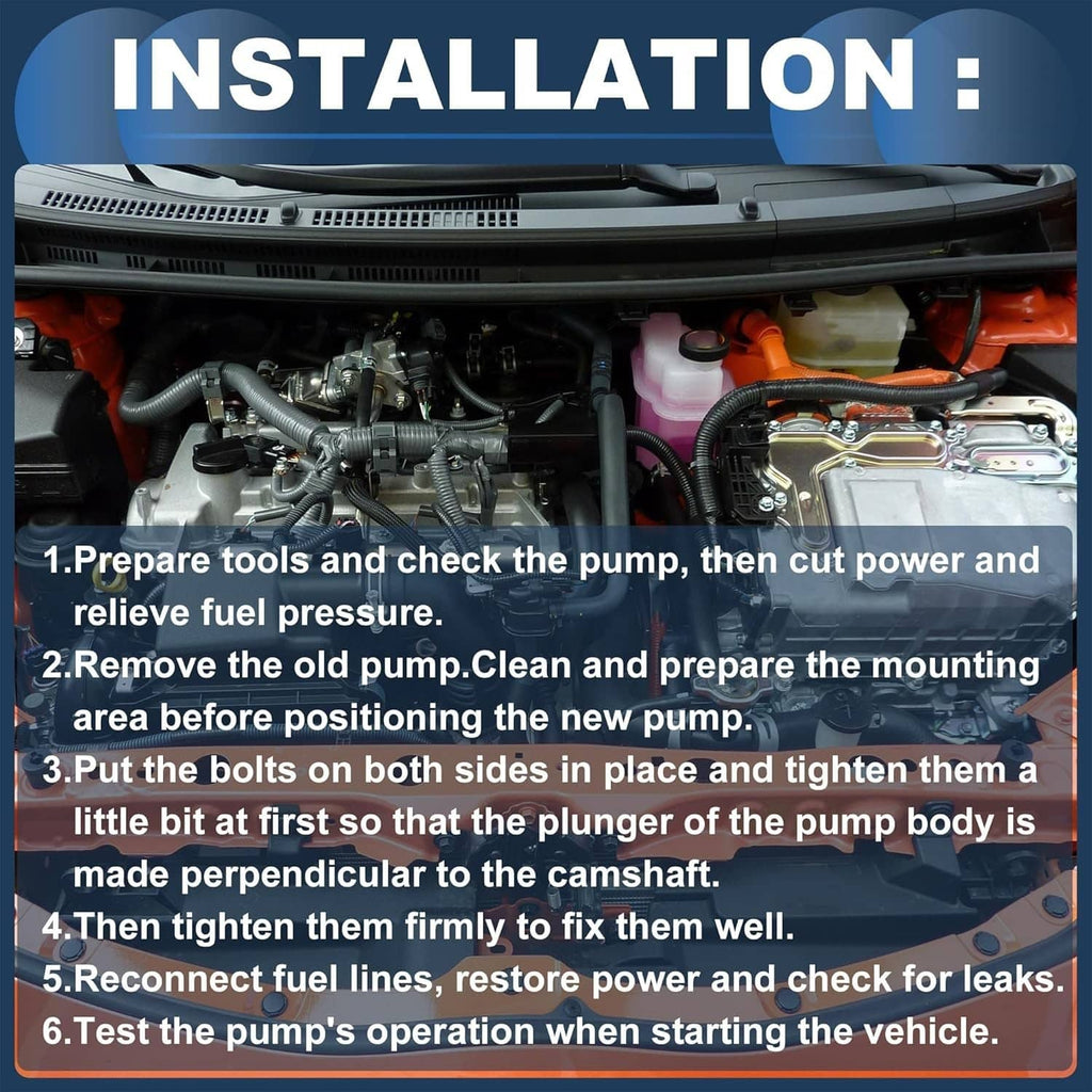 High pressure fuel pump installation guide showing engine bay and mounting access