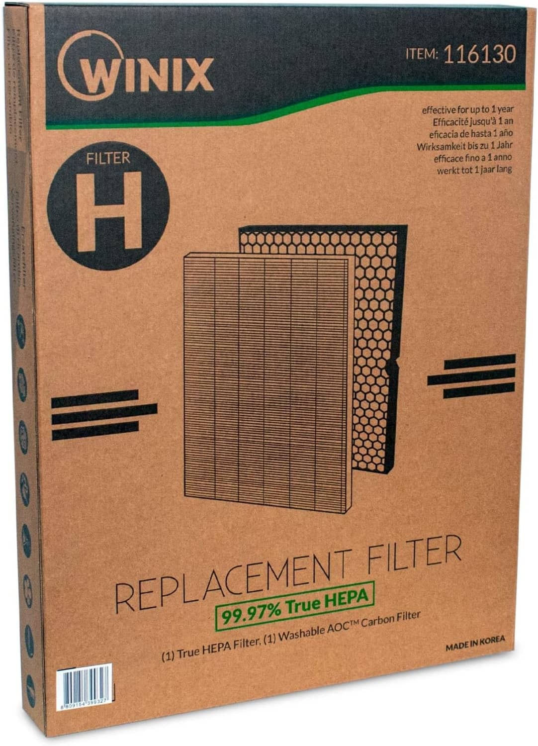Winix Replacement Filter H box, brown package with replacement filter graphic