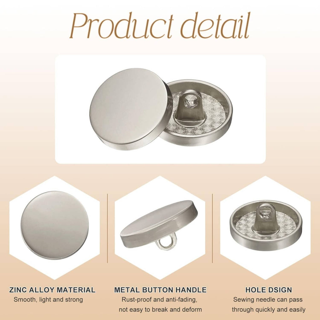 Matte silver round button with visible underside and secure hole