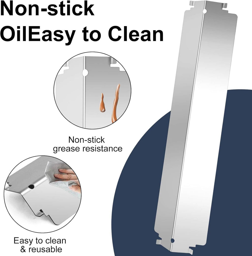 Stainless steel grill heat shield panel with oil-resistant, non-stick surface