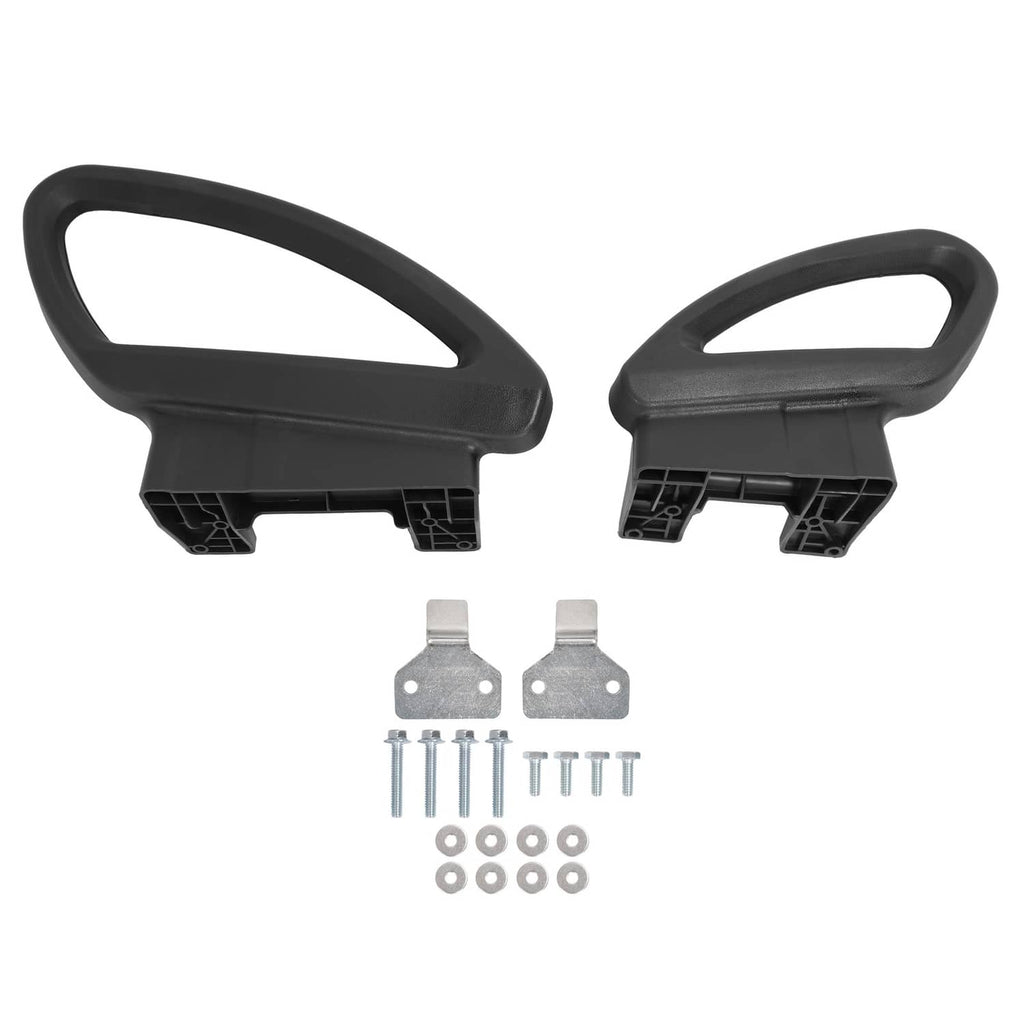 Pair of black hip restraint handles with mounting brackets and included hardware