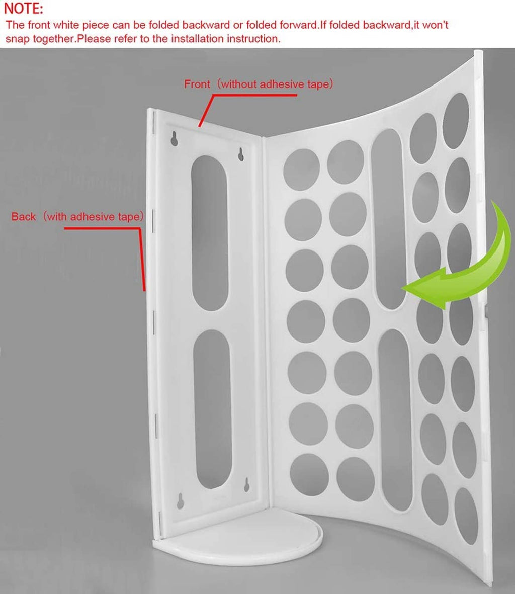 White foldable bag holder panels with adhesive-backed area for front