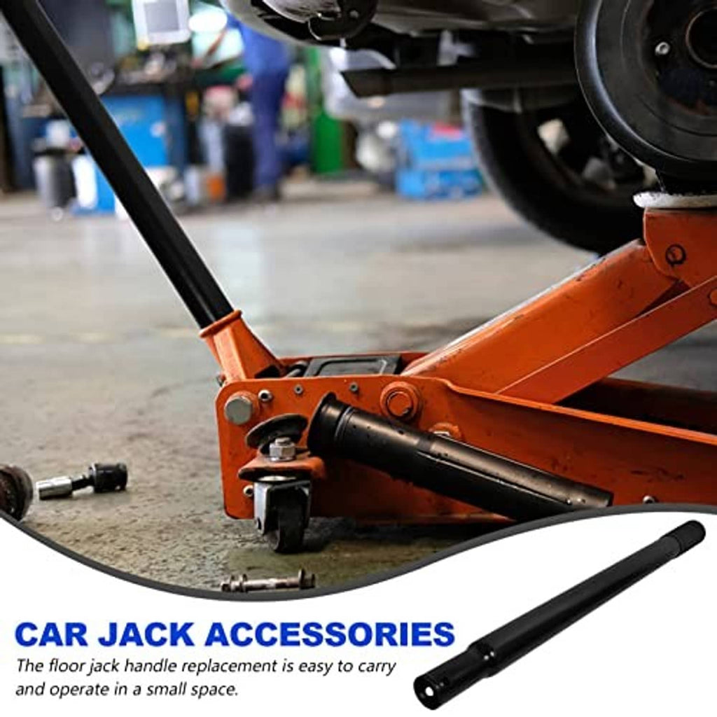 Black floor jack handle replacement attached to orange jack lever