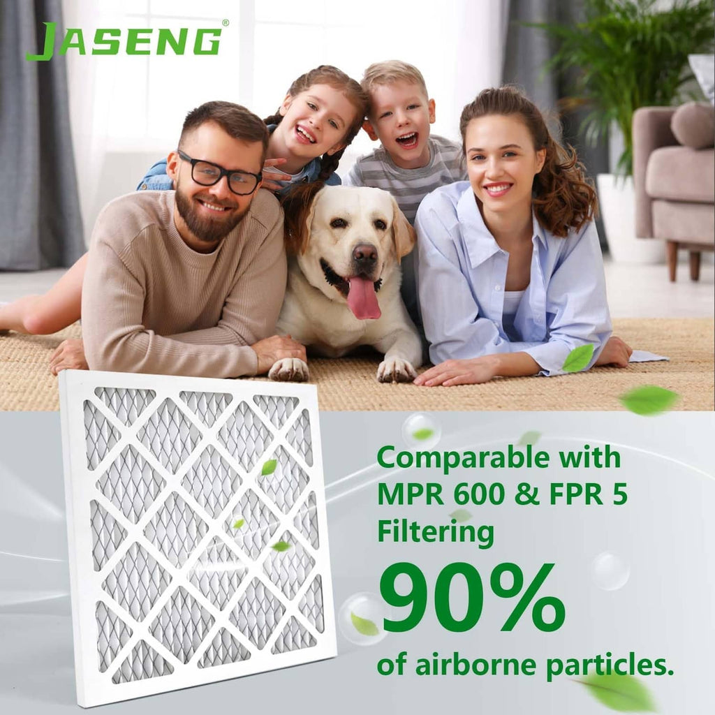 JASENG 14x14x1 pleated air filter with diamond-pattern media, 4-pack box