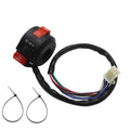 Left handlebar headlight kill switch with black housing, red buttons, 8-wire harness