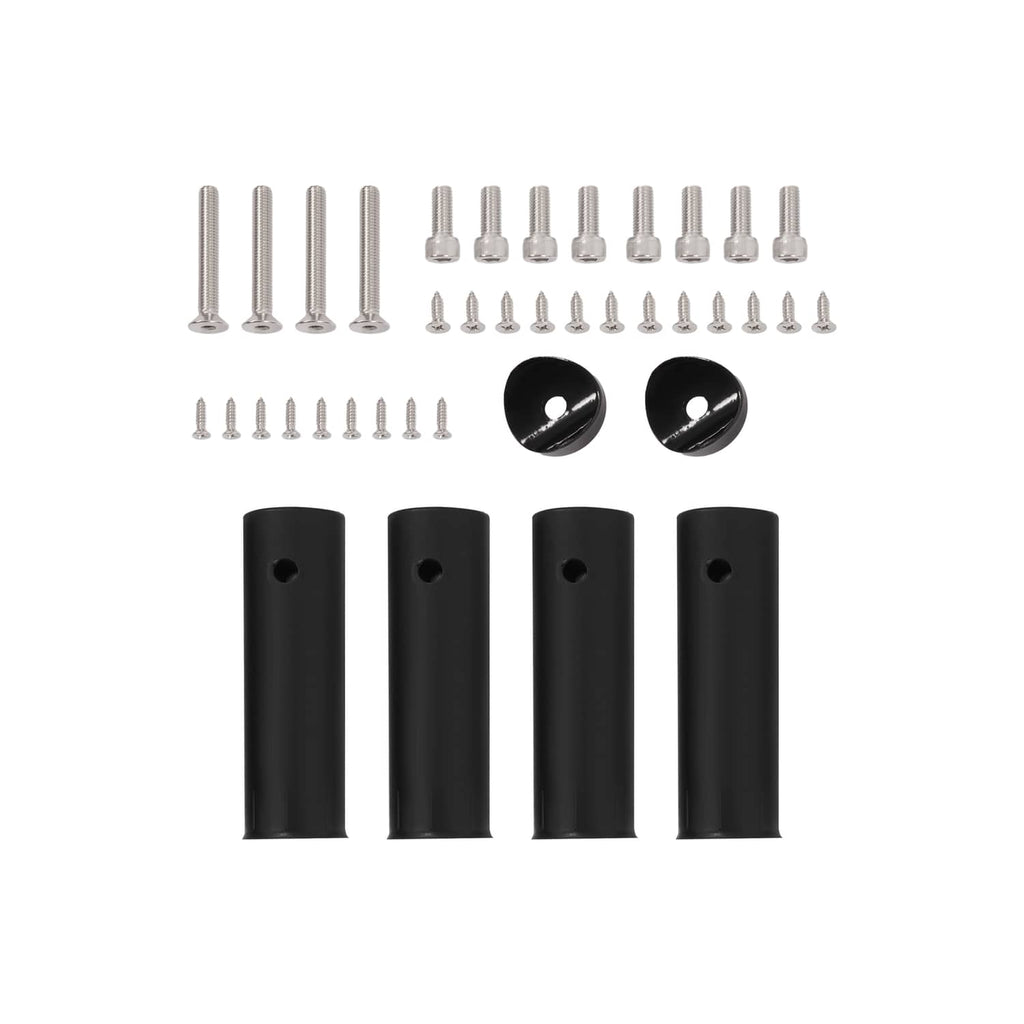 Seat hardware kit with screws, washers, and black rod holder bases