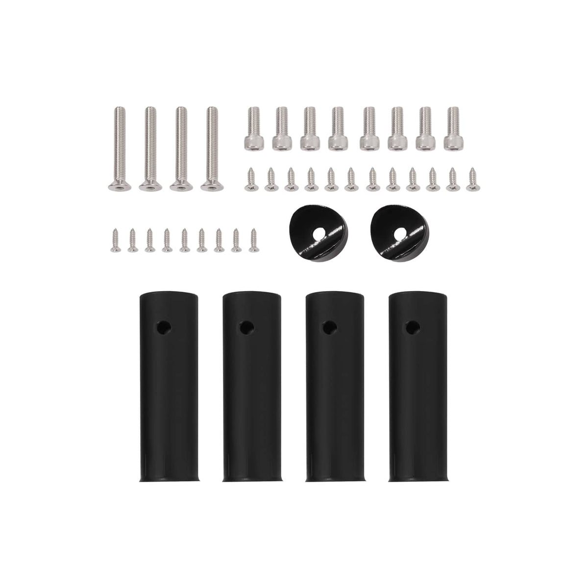 Seat hardware kit with screws, washers, and black rod holder bases