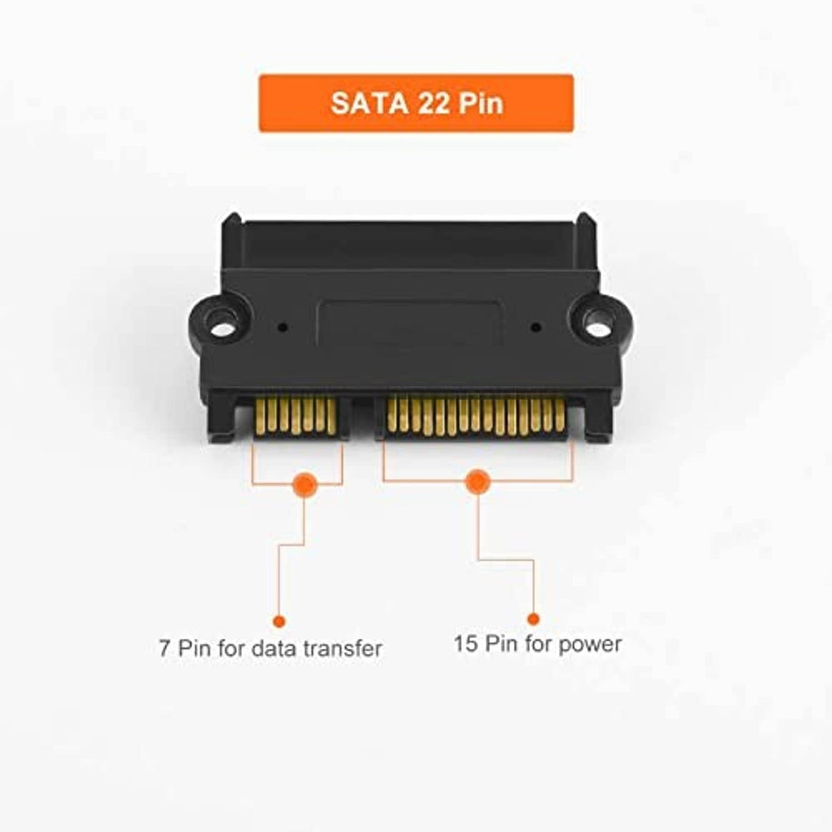 SATA 22-pin style adapter connector with 7-pin data and 15-pin power