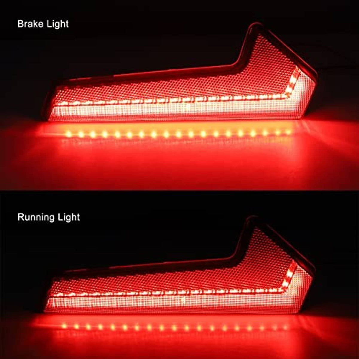 Red LED rear taillight showing brake light and running light glow