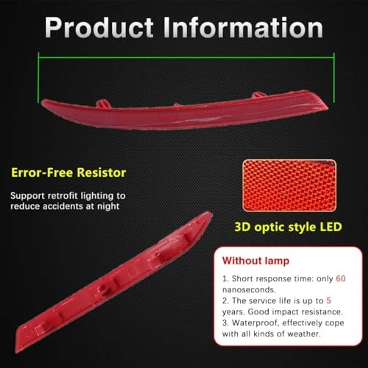 Red rear bumper reflector/turn signal lens with mounting tabs