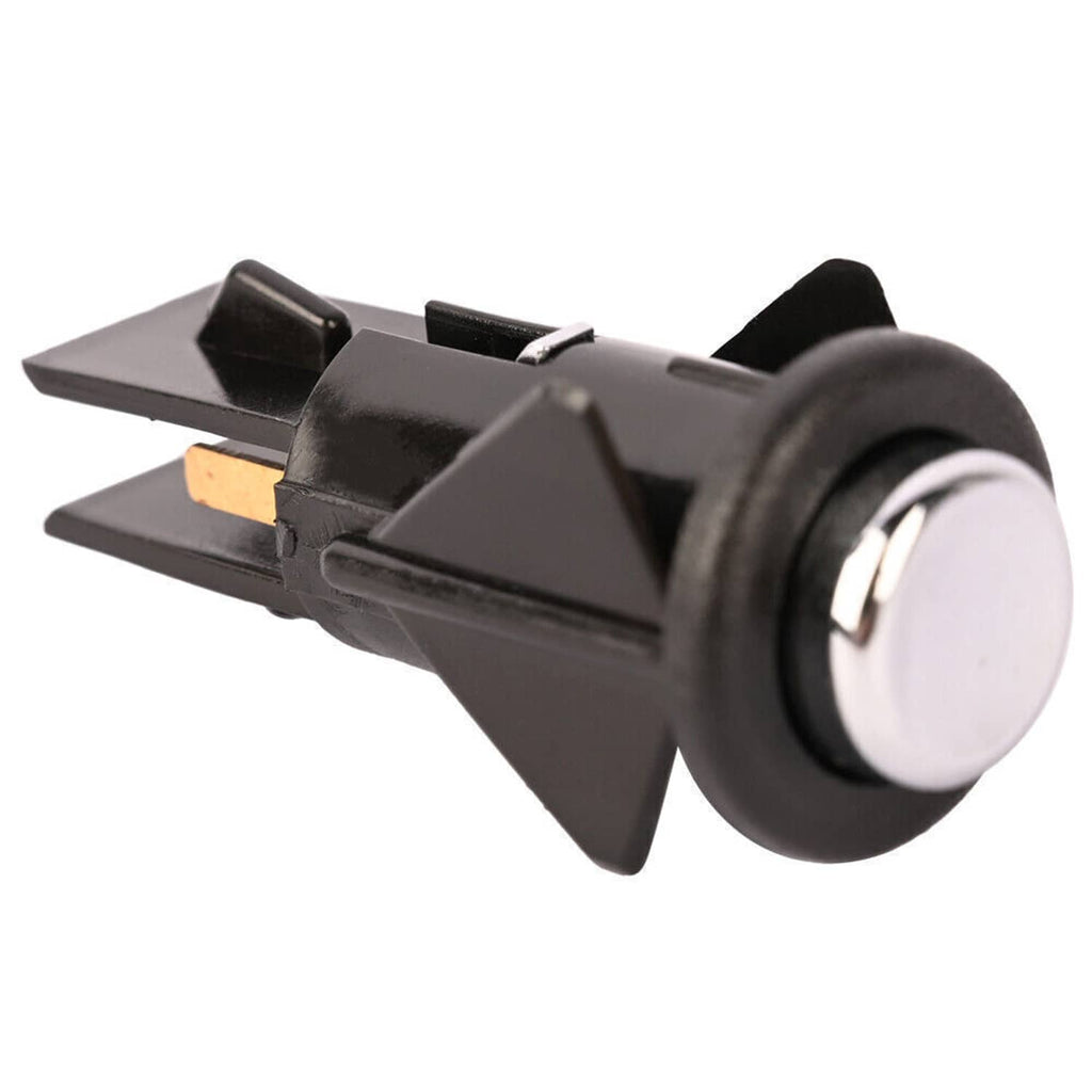Fuel door release switch, black housing with chrome round button