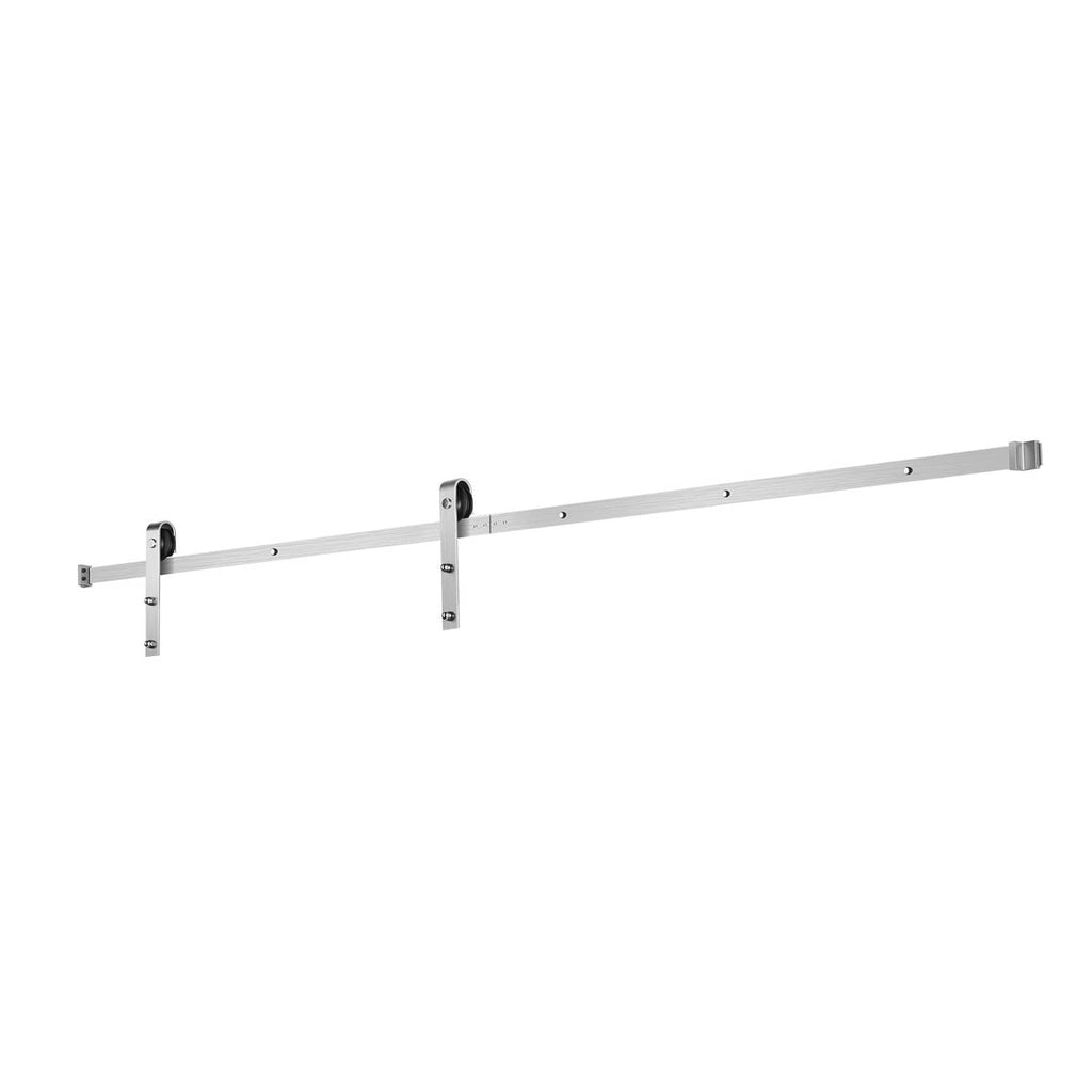 Silver sliding barn door track rail with two mounting brackets