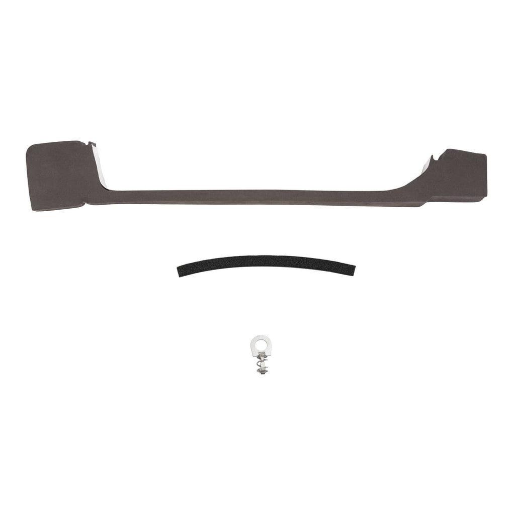 Gray curved trim support bar with mounting screw and black gasket strip