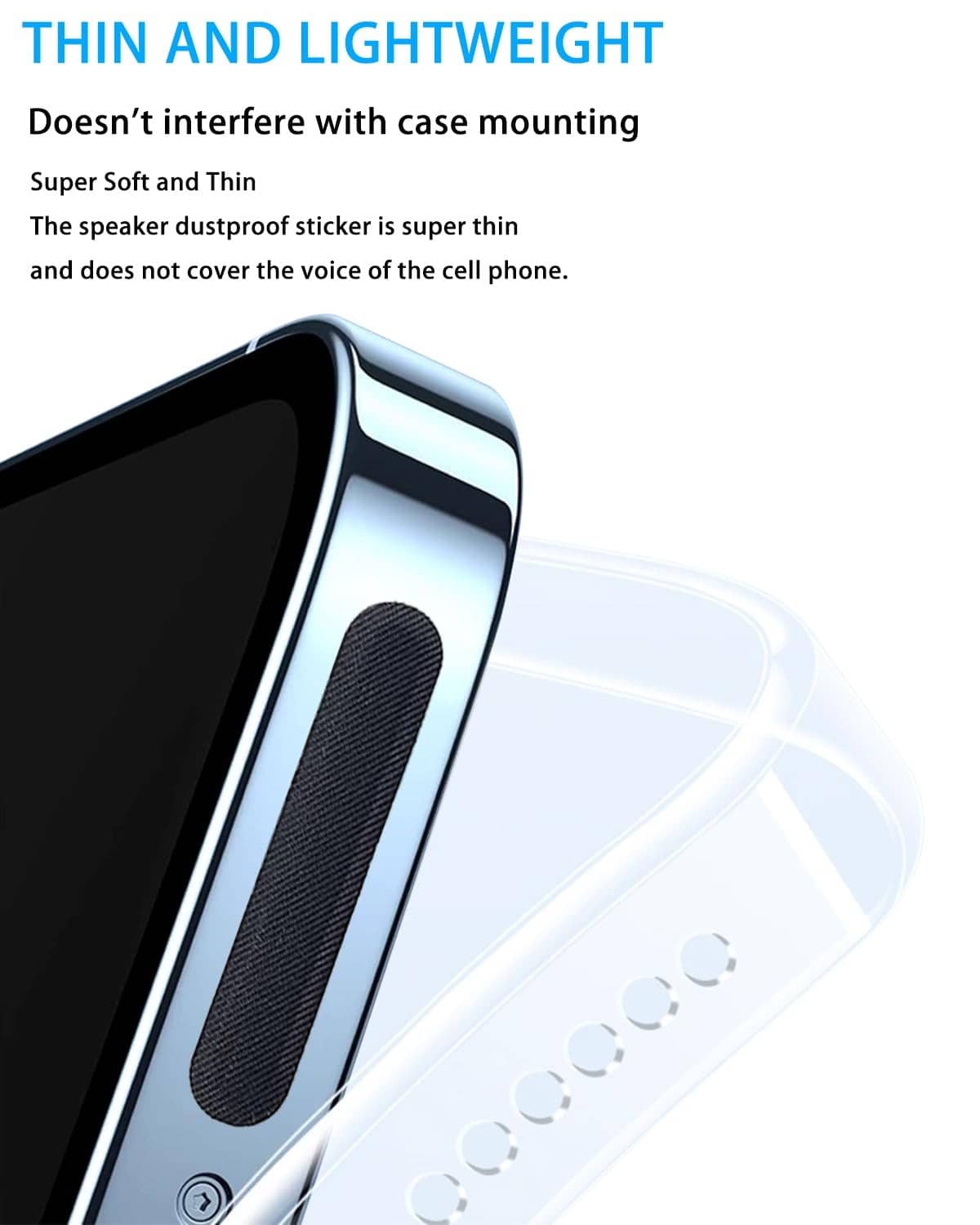 Thin speaker dustproof mesh sticker on phone speaker grille with protective cover visible