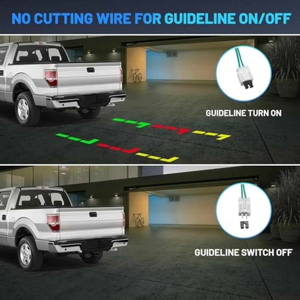 Truck rear view with tailgate handle backup camera and parking guideline toggle