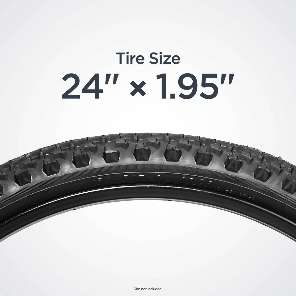 Black 24 x 1.95 tire with knobby tread profile