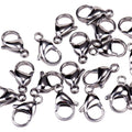 Stainless steel lobster claw clasps in shiny silver tone metal, multiple pieces