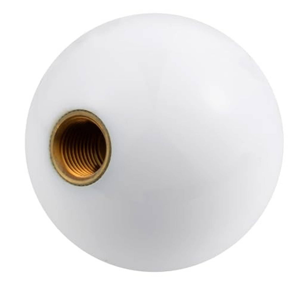 White round 5-speed shift knob with black 1-5 and R markings, plus brass screws