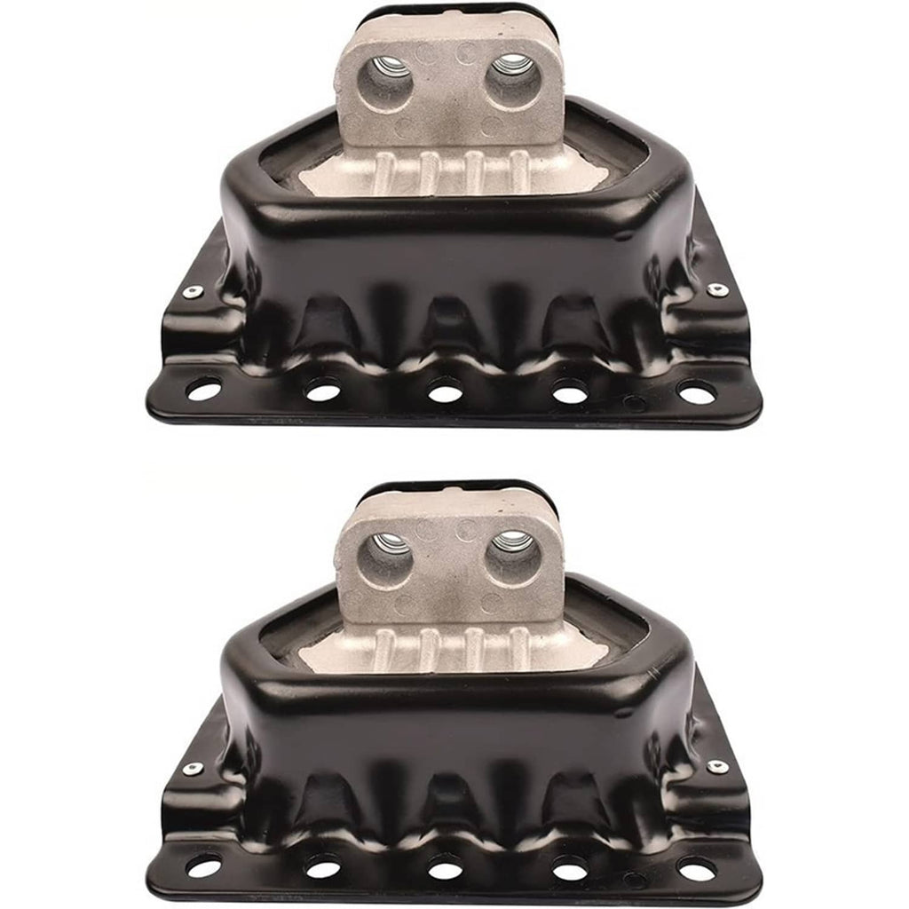 Pair of black engine mounts with silver top caps and two center bolt studs