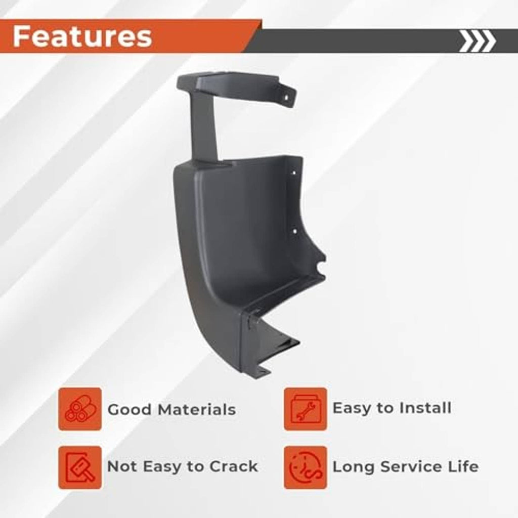 Rear left bumper side end cap cover, dark gray molded plastic with visible mounting points