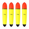 Four 120g EVA slip fishing bobbers with red tops and yellow bodies, black bottoms