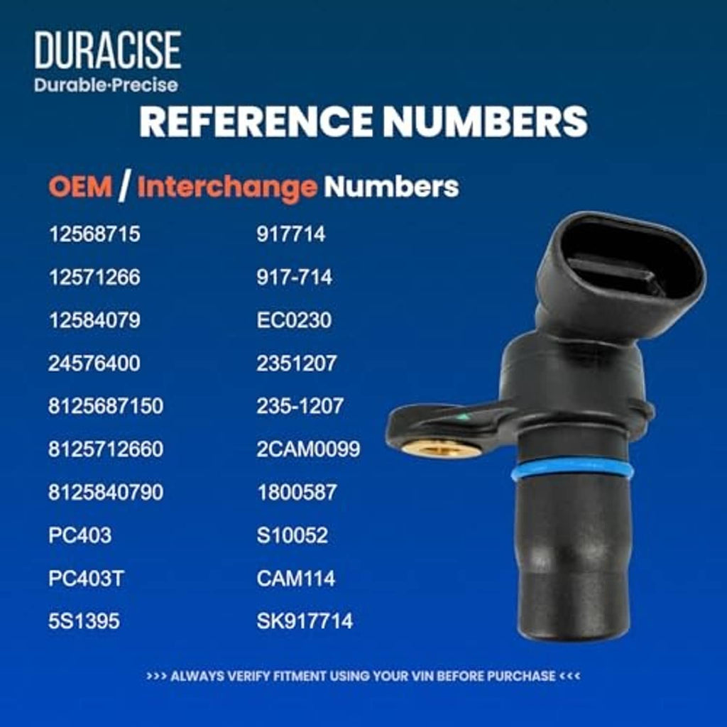 DURACISE reference numbers graphic with camshaft position sensor illustration