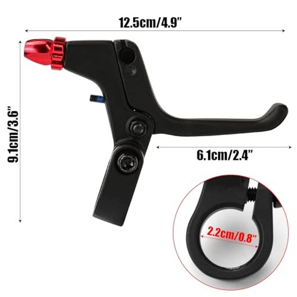 Black 2-finger brake lever with red cap and handlebar clamp, measured size