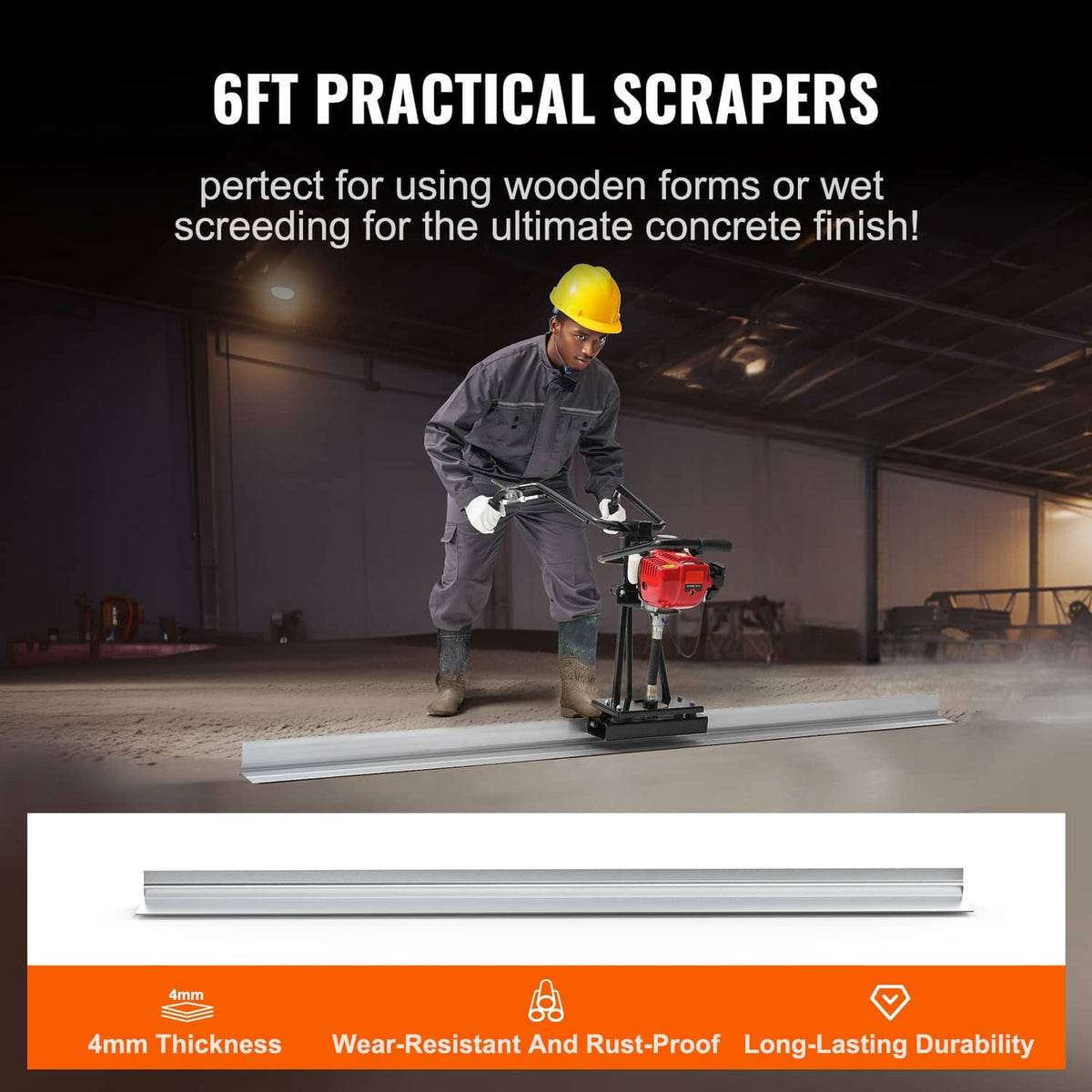 6ft practical scraper style power screed float with long metal blade and motor