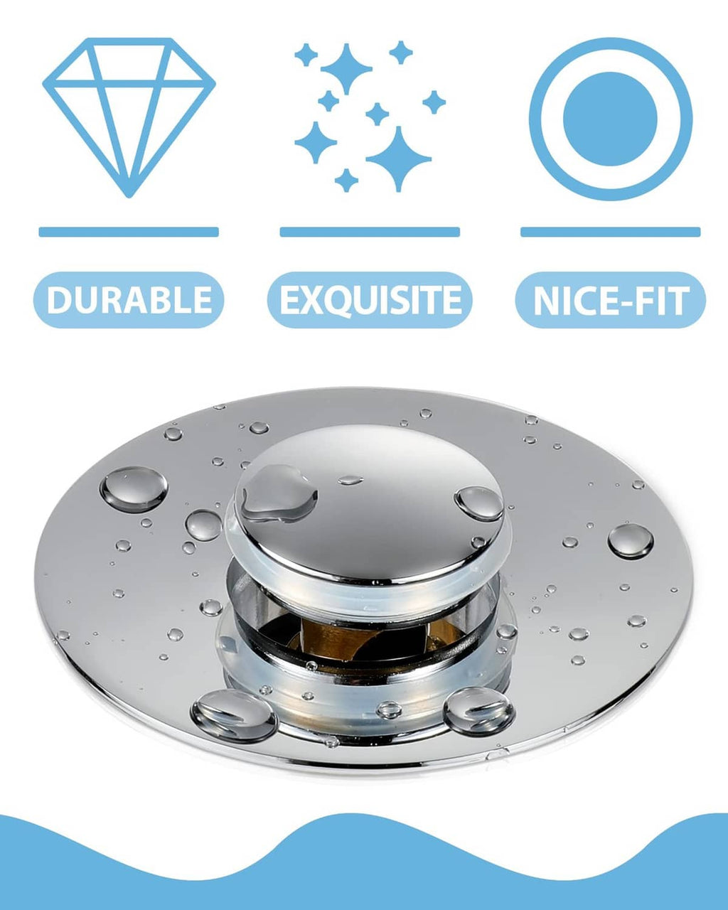 Chrome sink stopper strainer with watertight pop-up cover and drain fitting