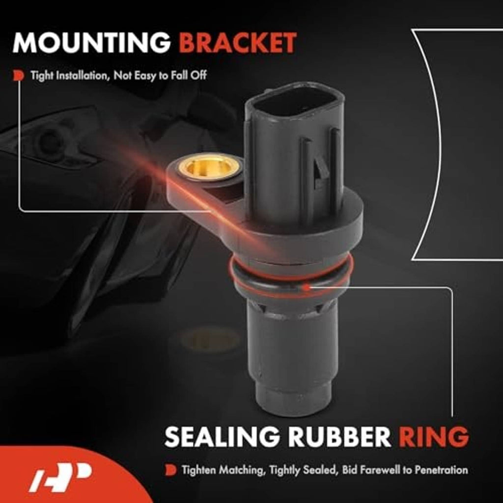 Black camshaft position sensor with mounting bracket and sealing rubber ring