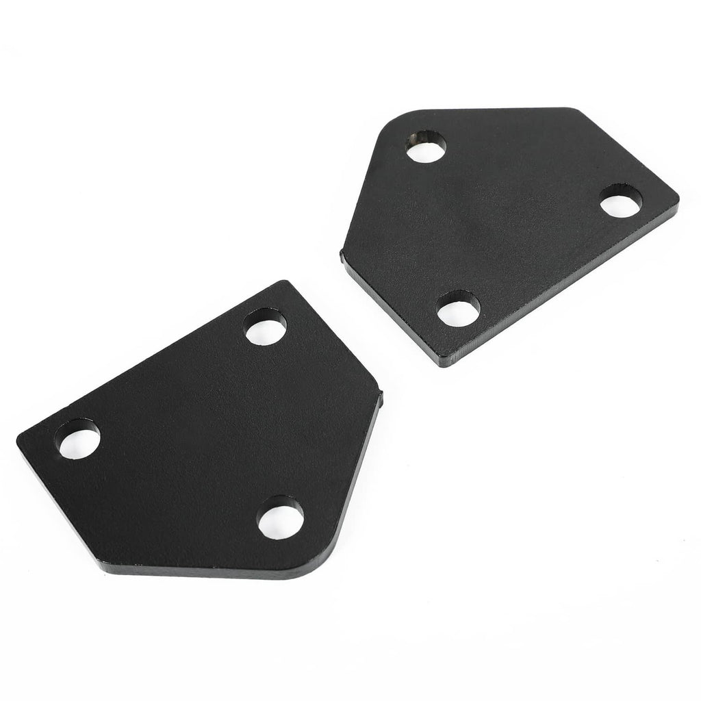 Pair of black steel lift mounting plates with screw holes