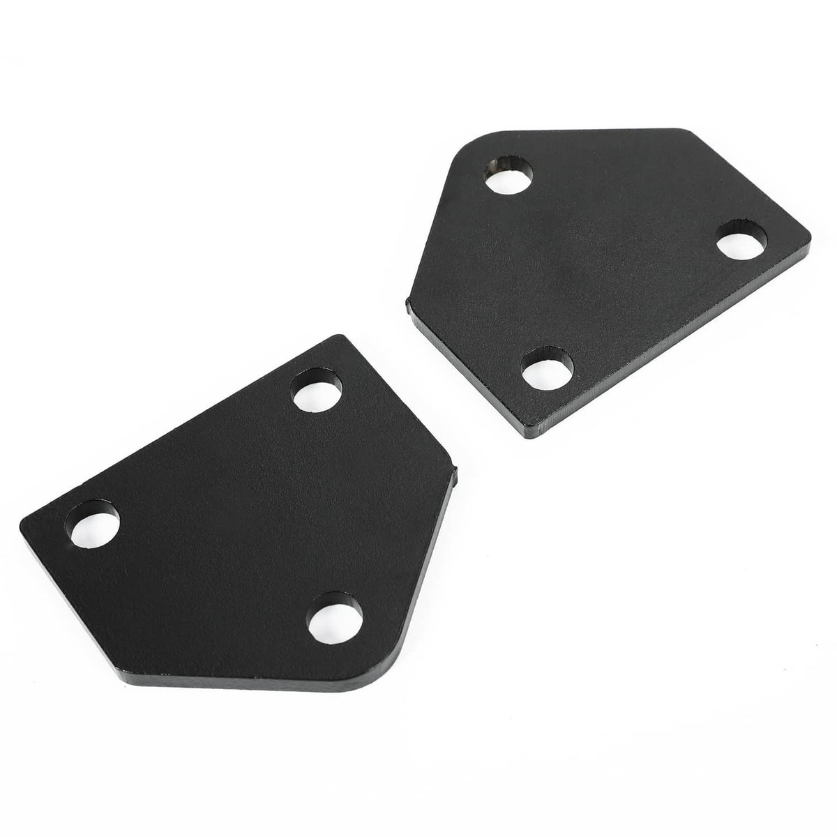 Pair of black steel lift mounting plates with screw holes