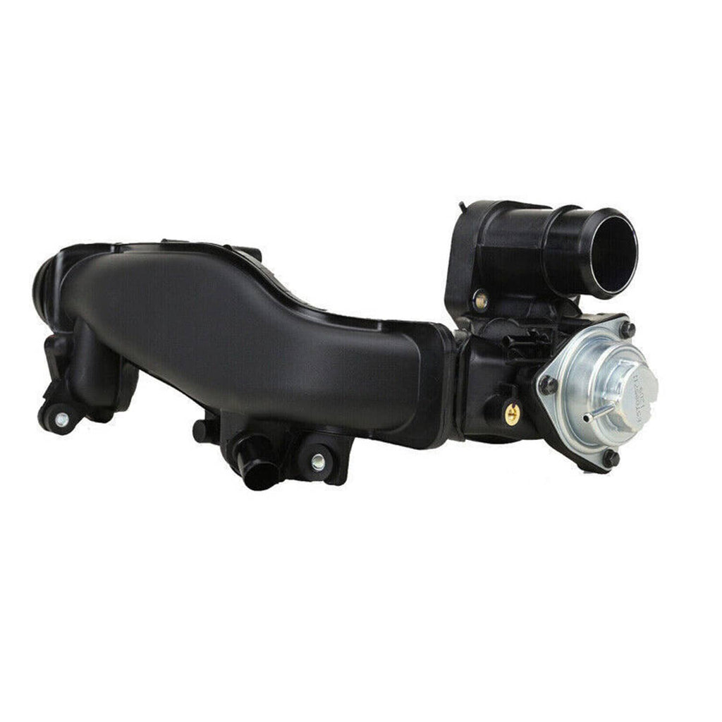 Black charge air pipe joint with silver actuator and side outlet connection