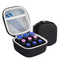 Black 9-slot insulin vial protector case with zipper, open top tray for bottles