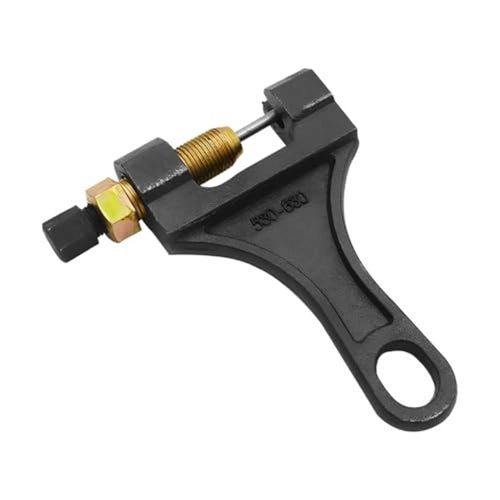 Black chain breaker tool with gold threaded screw and hex nut press