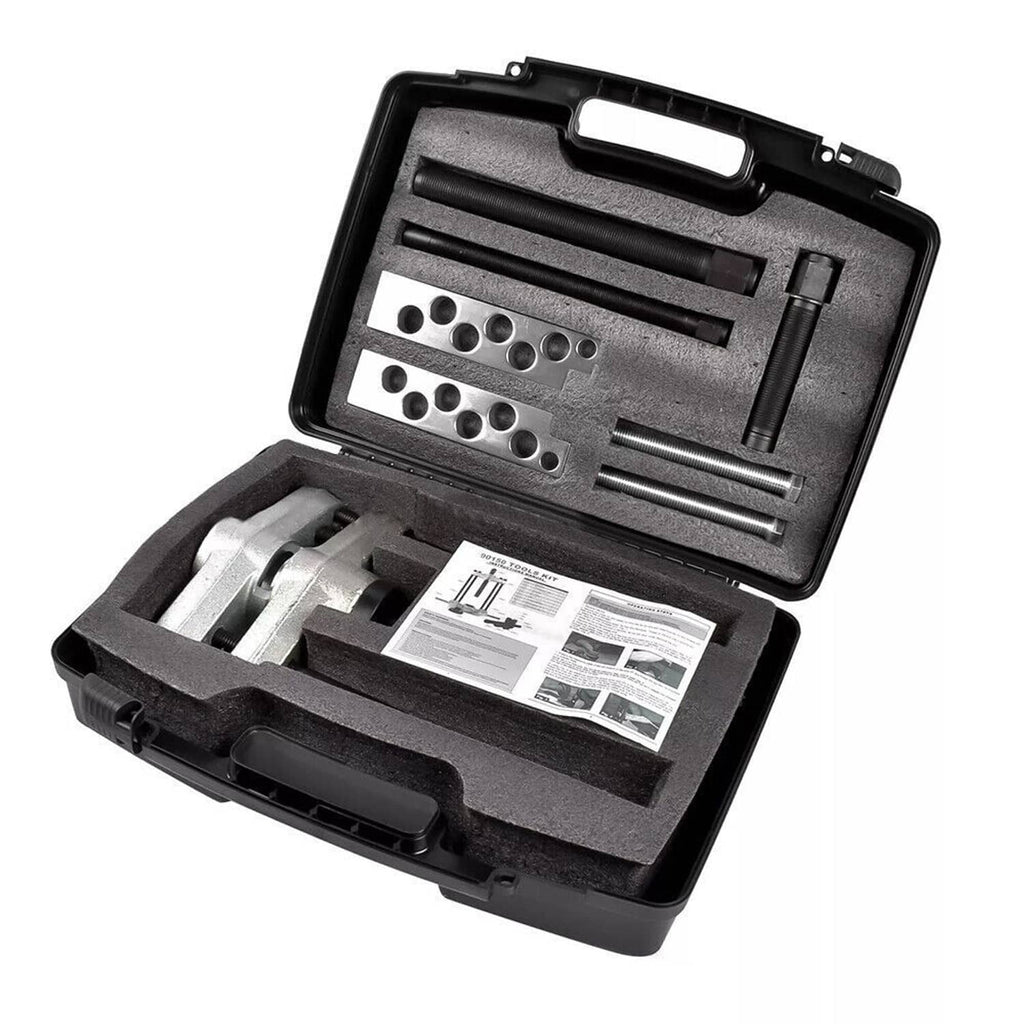 Heavy duty king pin press removal tool kit inside black hard case with steel components