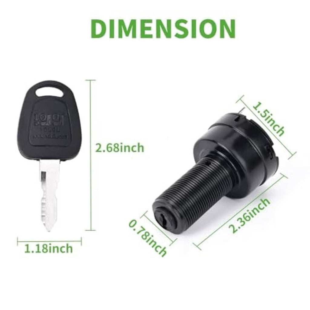 Ignition switch starter dimension diagram with key fob and threaded mounting