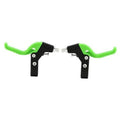 Pair of universal bike brake levers, black with neon green curved handles