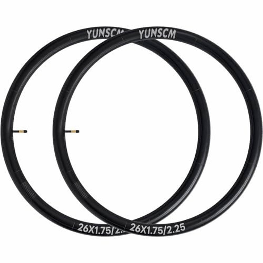 Two rolled black 26x1.75/2.25 bike inner tubes